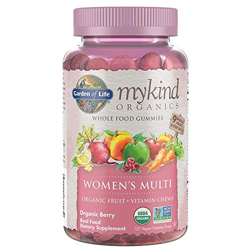 Garden of Life - Mykind Organics Women's Gummy Vitamins - Berry - Certified Organic, Non-GMO, Vegan, Kosher Complete Multi - Methyl B12, C & D3 - Gluten, Soy & Dairy Free - 120 Real Fruit Gummies