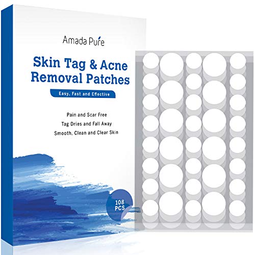 Skin Tag and Acne Remover 108 Patches, Wart & Mole Remover Set,Tea Tree Oil and Hydrocolloid Pimple Patches for Face, Two Sizes, Blends in with skin