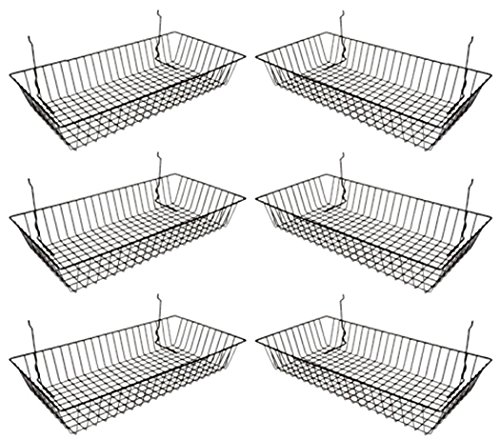 Only Garment Racks #5624B (Pack of 6) Black Wire Baskets for Grid Wall, Slat Wall or Pegboard - Merchandiser Baskets, Black Wire Basket 24' L x 12' D x 4' H (Set of 6) (Pack of 6)