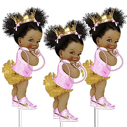 Pink Gold African American Princess Table Centerpieces, Princess Party Decor