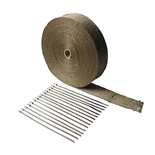 LEDAUT 2'x 100'Titanium Exhaust Heat Wrap For Car & Motorcycle Exhaust Tape With Stainless Ties