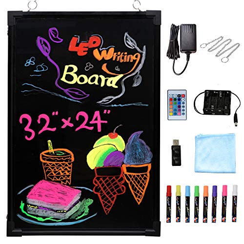 Voilamart LED Message Writing Board, 32' x 24' Flashing Illuminated Erasable Message Memo Notice Menu Sign Board with Remote Control, 8 Colors Chalk Marker