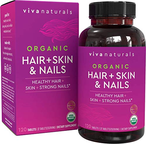 Organic Hair Skin and Nails Vitamins for Women with Biotin, Hair Vitamins and Skin Vitamins That Promotes Healthy Hair and Nail Growth, 120 Tablets