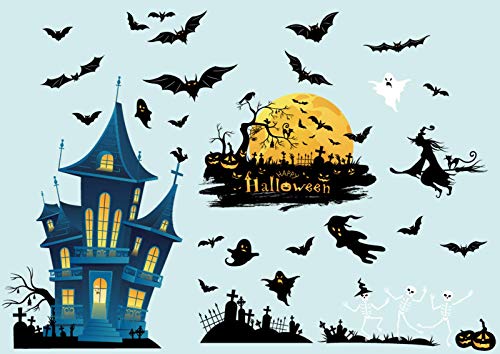 Halloween Party Decorations Black Bats Spiders Window Clings Decals Stickers for Halloween Party Supplies 33.5 * 45 in Glass, wall, tile stickers