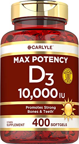 Vitamin D 10000 IU 400 Softgels | Value Size | Max Potency | Promotes Strong Bones and Teeth | Non-GMO, Gluten Free Supplement | by Carlyle