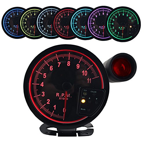 DEWHEL 5' inch 7 Color LED 11K 12V Electronical RPM Tachometer Rev Counter Gauge with Red Shift Light Black Face Auto JDM Universal 11000 Sport Meter Kit Car Accessories