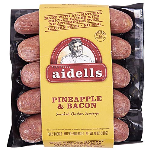 Aidells Chicken Sausage w/ Pineapple And Bacon, NO MSG, Gluten Free, Fully Cooked, Ship Frozen, 3 Pound X 2 Pack