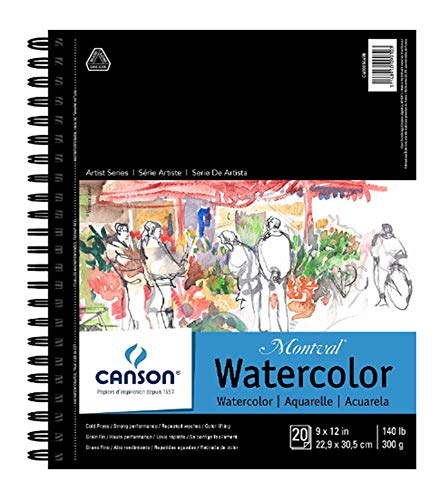 CANSON Artist Series Montval Watercolor Paper Pad, Heavyweight Cold Press and Micro-Perforated, Side Wire Bound, 140 Pound, 9 x 12 Inch, 20 Sheets, 9'x12'