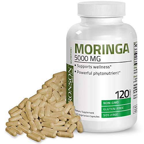 Moringa Oleifera 5000 mg Powder Capsules Extra High Potency 50:1 Extract Energizing Superfood Antioxidant, 120 Vegetarian Capsules