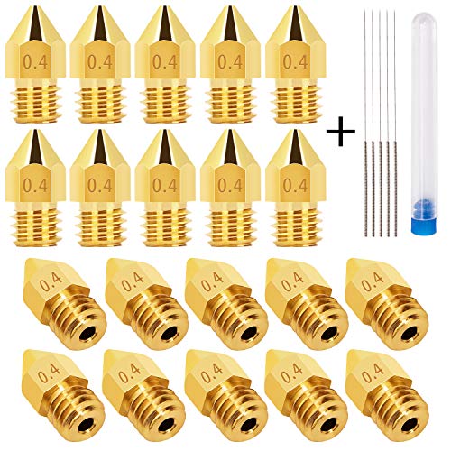 LUTER 20PCS 0.4mm 3D Printer Nozzles Extruder Nozzles for MK8 + 5 PCS Stainless Steel Nozzle Cleaning Needles for Makerbot Creality CR-10