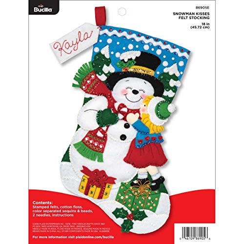 Bucilla Felt Appliques Christmas Stocking Kit, 18', Snowman Kisses