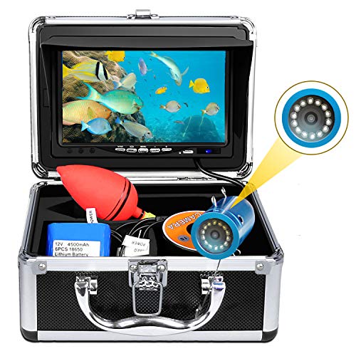 Portable Underwater Fishing Camera, OKK Upgraded Waterproof IP68 DVR Fish Finder with 1024x720p 7 inch HD Screen and 12 PCS White LED Ice Fishing Camera for Ice, Lake, Boat, Sea Fishing (15M Cable)