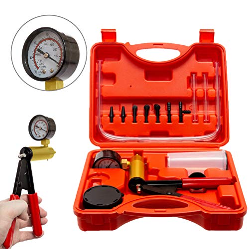 Somtton Hand Held Vacuum Pump Tester Set Vacuum Gauge & Brake Bleeder Kit Pressure Pump Kit for Automotive with Adapters