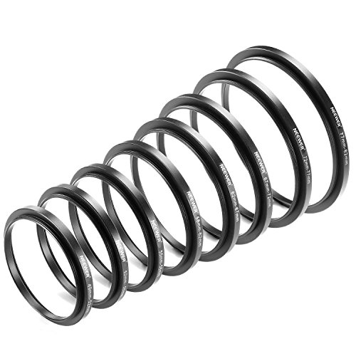 Neewer 8 Pieces Step-up Adapter Ring Set Made of Premium Anodized Aluminum , includes: 49-52mm, 52-55mm, 55-58mm, 58-62mm, 62-67mm, 67-72mm, 72-77mm, 77-82mm--Black