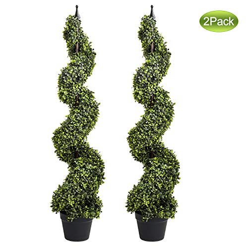Artificial Cypress Spiral Topiary Trees Potted Indoor or Outdoor (Spiral Boxwood Trees, 4 Feet)