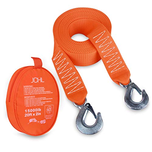 JCHL Tow Strap Heavy Duty with Hooks 2”x20’ 15,000LB Recovery Strap 6,8 Tons Towing Strap with Safety Hooks Polyester