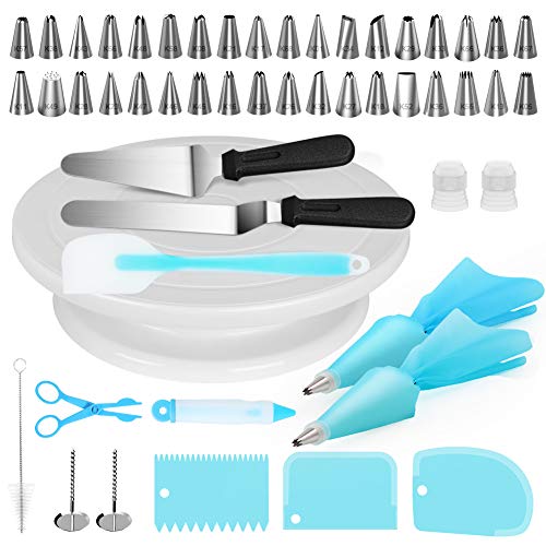 Kootek Cake Decorating Kits Supplies 52-in-1 Baking Accessories with Cake Turntable Stand, Numbered Cake Tips, Icing Smoother Spatula, Piping Pastry Bags and Decorating Pen Frosting Tools Set