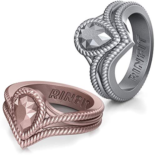 Rinfit Silicone Wedding Ring for Women Rings - Designed & Soft Women's Wedding Bands. Silicone Rubber. U.S. Design Patent Pending. (Size 7, Silver & Rose Gold)