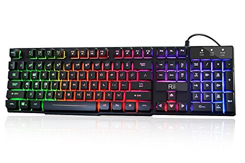 Rii RK100+ Multiple Color Rainbow LED Backlit Large Size usb Wired Mechanical Feeling Multimedia Gaming Keyboard,Office Keyboard For Working or Primer Gaming,Office Device