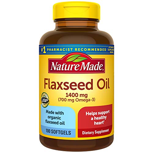 Nature Made Flaxseed Oil 1400 mg Softgels, 100 Count for Heart Health† (Packaging May Vary)