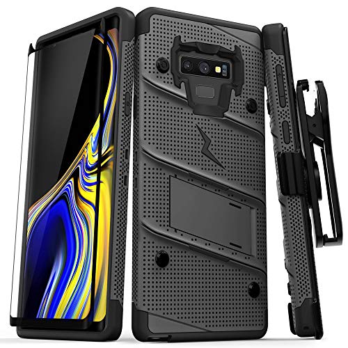 ZIZO Bolt Series for Galaxy Note 9 Case with Holster, Lanyard, Military Grade Drop Tested and Tempered Glass Screen Protector for Samsung Galaxy Note 9 Cover - Gun Metal Gray/Black