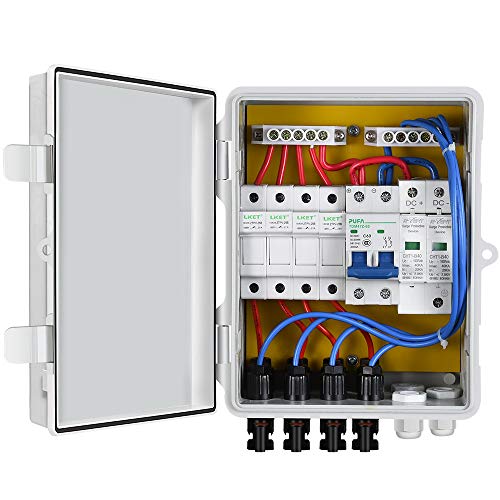 ECO-WORTHY 4 String PV Combiner Box with Lightning Arreste, 10A Rated Current Fuse and Circuit Breakers for On/Off Grid Solar Panel System