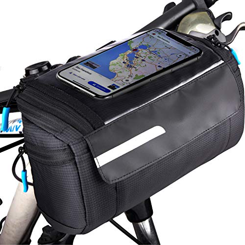 OBOVA Bike Handlebar Bags, Bike Pouch Handlebars Waterproof Compact Quick Release with Touchscreen Cell Phone Holder | Bicycle Handlebar Bag, Front Frame Storage Bags Basket for Bicycles, Road MTB