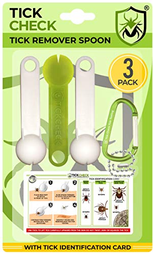 TickCheck Tick Remover Spoon - 3 Pack of Lightweight Tick Remover Tools with Free Tick ID Card & Carabiner (1 Set of 3 Spoons)