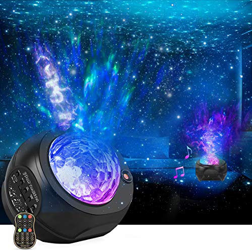 Star Projector Night Lights, HueLiv 3 in 1 Galaxy Projector Light, Sky Nebula/Moving Ocean Wave, Best Gift for Kids Adults for Bedroom/Party with Hi-Fi Stereo Bluetooth Speaker, Voice&Remote Control