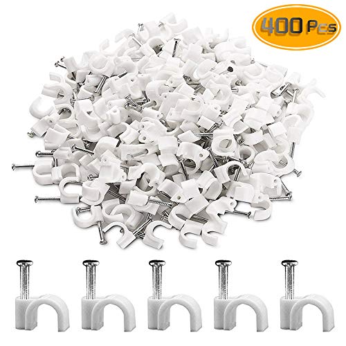 WFPLUS 400 Pieces Nail in Cable Clips Wire Ethernet Cable Nails for Cable RG6 RG59 CAT5 CAT6 RJ45 TV, 7mm, White