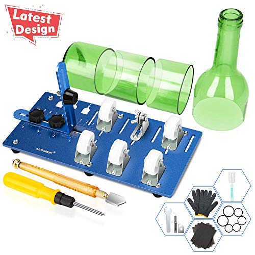 Glass Bottle Cutter Upgraded Bottle Cutting Machine for Cutting Round, Oval Bottles, Home Craft DIY Glass Cutter Bundle Tools for Cutting Wine, Beer, Whiskey, Champagne - Complete Accessories Tool Kit