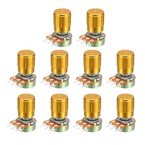 uxcell WH148 100K Ohm Variable Resistors Single Turn Rotary Carbon Film Taper Potentiometer W Knobs 10pcs