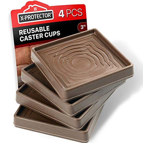 Furniture Cups X-PROTECTOR – Caster Cups 4 PCS – Premium Furniture Coasters – Ideal Bed Stoppers – Non Skid Furniture Pads with a Perfect Design – 3” Rubber Furniture Pads - Protect Any Flooring!