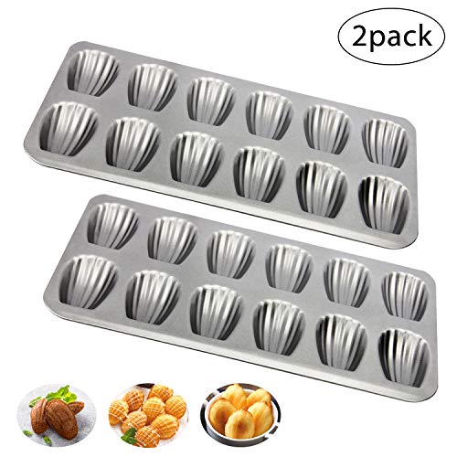 Madeleine Pans, 12-Well Nonstick Baking Pans, Set of 2, TAOUNOA Shell Shaped Mini Cake Pan, Made from Heavy Duty Steel