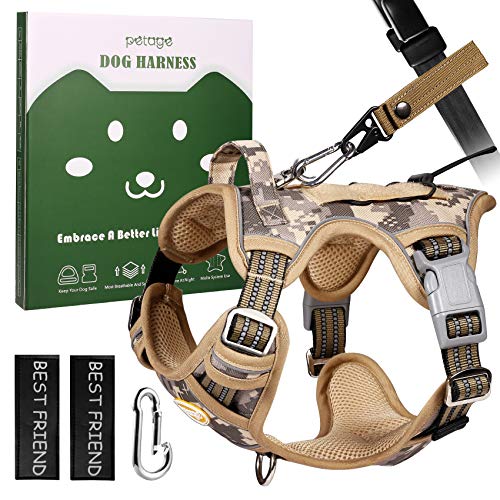 PETAGE Tactical Service Dog Harness No Pull, Reflective Military Dog Harness with Handle, Service Dog Vest with Pet Safety Belt, Adjustable Working Pet Vest Easy Control for Small Medium Large Dogs
