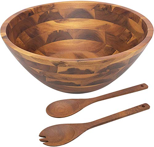 AIDEA Wooden Salad Bowl, 12.5Inch Acacia Wood with Salad Spoon and Fork