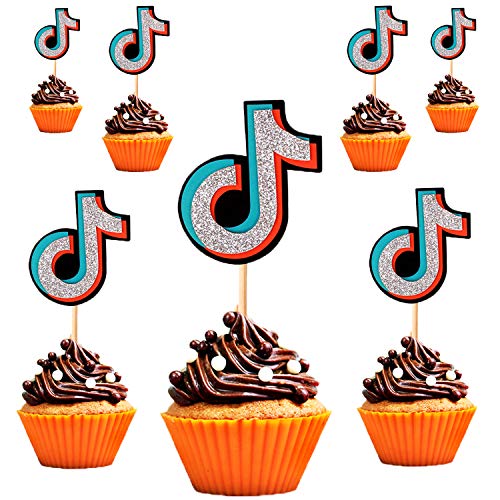 36 Pcs Tik Tok Cupcake Toppers Cake Picks for Social Media Theme Birthday Party Food Decorations