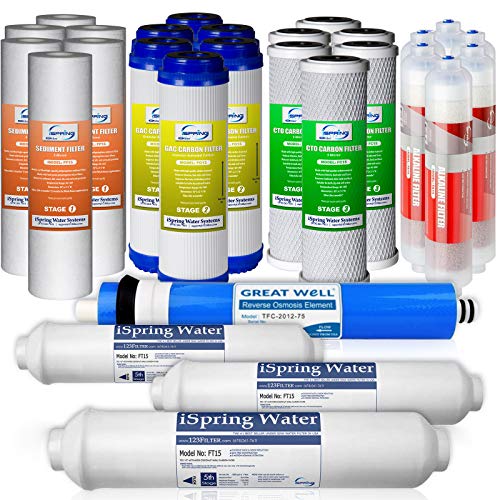 iSpring F28K75 3-Year Replacement Supply Set for 6-Stage Reverse Osmosis RO Water Filtration Systems with Alkaline Mineral Filter, White