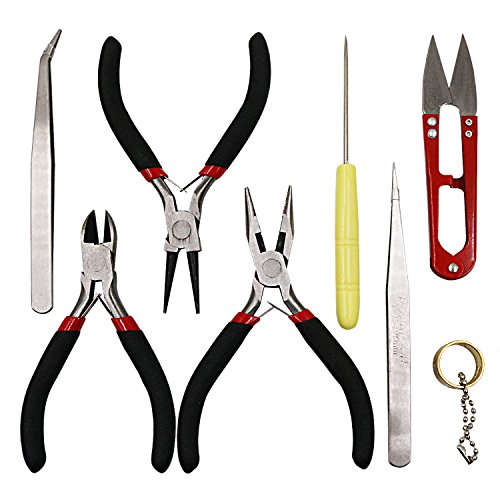 NIUPIKA Jewelry Pliers Set Jewelry Making Tool Kit Jewelers Repair Tools Wire Cutters Includes Needle Nose Pliers, Wire Cutter Pliers, Round Nose Pliers, Tweezers, Scissors, Jump Rings