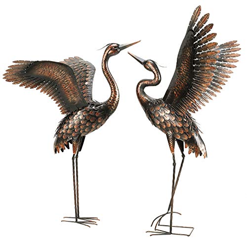 chisheen Garden Statue Outdoor Metal Heron Crane Yard Art Sculpture for Lawn Patio Backyard Decoration,46 inch (2-Pack)