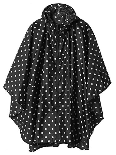 Women Rain Poncho Hooded Outdoor Rain Coat with Pockets Black Point