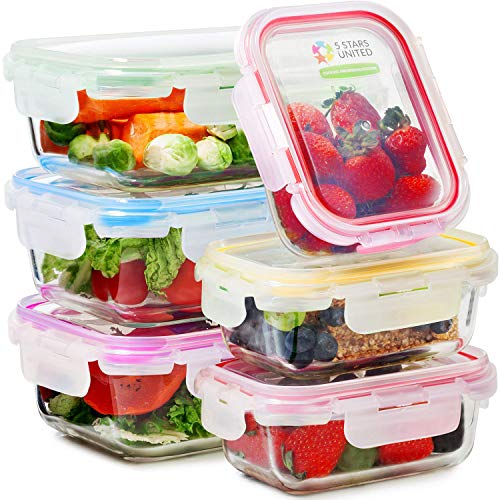 Glass Food Storage Containers with Lids - 6 Pack, 2 Sizes (35 Oz, 12 Oz) - Meal Prep Lunch Boxes - Microwave, Fridge, Freezer, Dishwasher, Oven Safe - BPA-free - Easy Snap, Airtight and LeakProof Lids