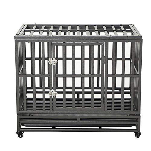 LUCKUP 38 Inch Heavy Duty Dog Cage Strong Metal Kennel and Crate for Large Dogs,Easy to Assemble Pet Playpen with Four Wheels,Black … …