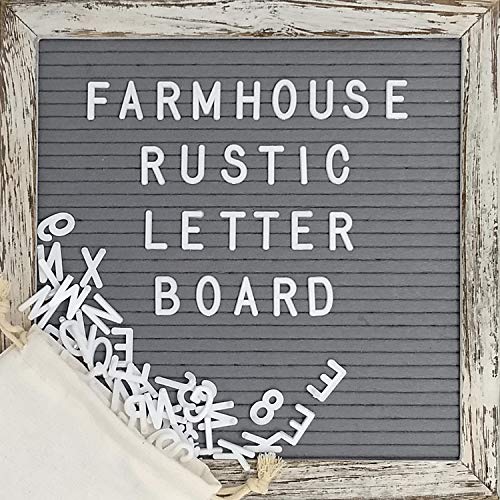 Felt Letter Board with 10x10 Inch Rustic Wood Frame, Script Words, Precut Letters, Picture Hangers | Farmhouse Wall Decor | Shabby Chic Vintage Decor | Grey Felt Message Board