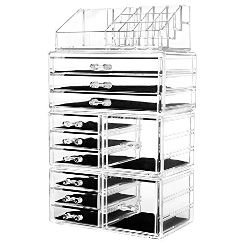 hblife Acrylic Jewelry and Cosmetic Storage Drawers Display Makeup Organizer Boxes Case with 11 Drawers, 9.5' x 5.4' x 15.8', 4 Piece