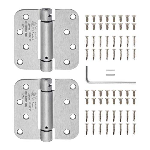 Nuk3y Commercial Grade Heavy Duty, UL Rated 4' x 4' Spring Hinge 5/8' Radius, 2 Pack (Satin Nickel V2)