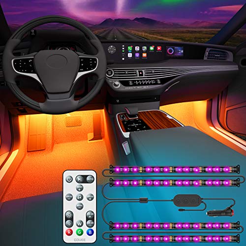 Govee Interior Car Lights with Remote and Control Box, Upgraded 2-in-1 Design Interior Car LED Lights with 32 Colors, 48 LEDs Lighting Kit Sync to Music with Super Length Wires for Various Car, DC 12V