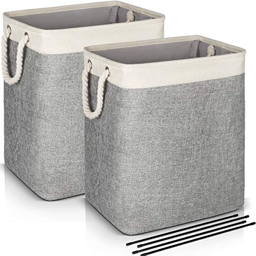 JOMARTO Laundry Basket with Handles 2 Pack, Collapsible Linen Laundry Hampers Built-in Lining with Detachable Brackets Well-Holding Laundry Storage Basket for Toys Clothes Organizer - Gray