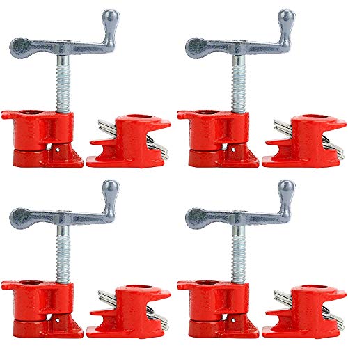 (4 Pack) 1/2' Wood Gluing Pipe Clamp Set Heavy Duty Woodworking Cast Iron Clamps (1/2'', 4 Packs)