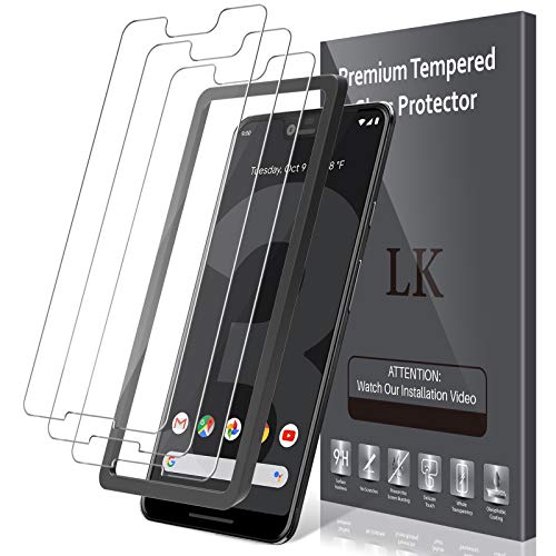 LK [3 PACK] Screen Protector For Google Pixel 3 XL Tempered Glass (Alignment Frame Easy Installation) Double Defence Technology, 9H Hardness, HD Clear, Case Friendly